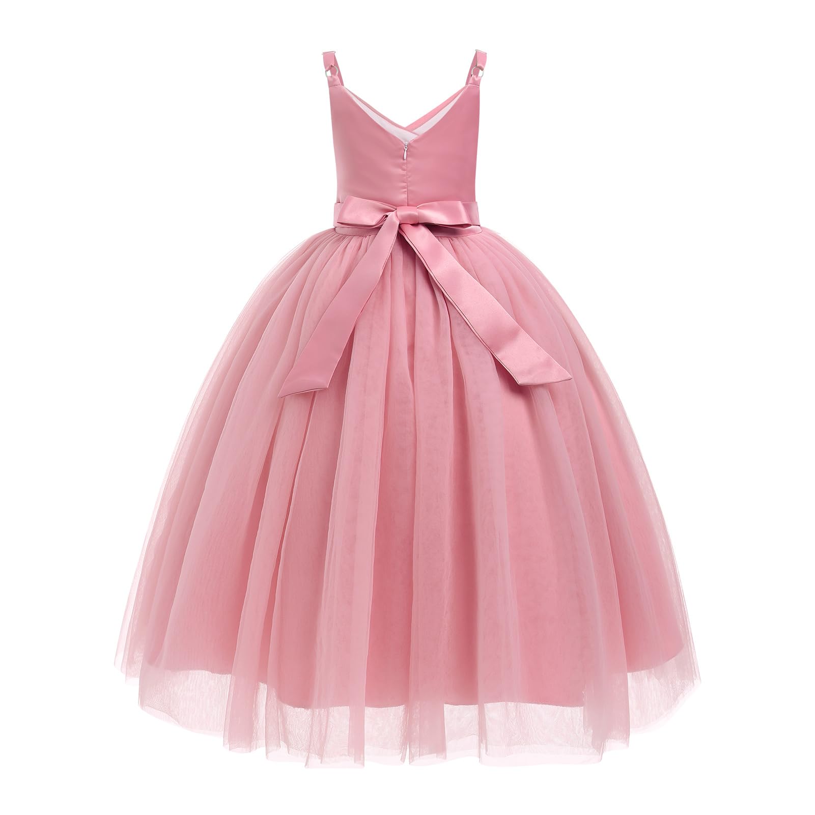 IWEMEK Vestito da bambina con tutù con scollo all'americana, per matrimoni, concorsi di matrimonio, damigella d'onore, ballo di fine anno, festa di compleanno, danza, prima comunione, abito da ballo