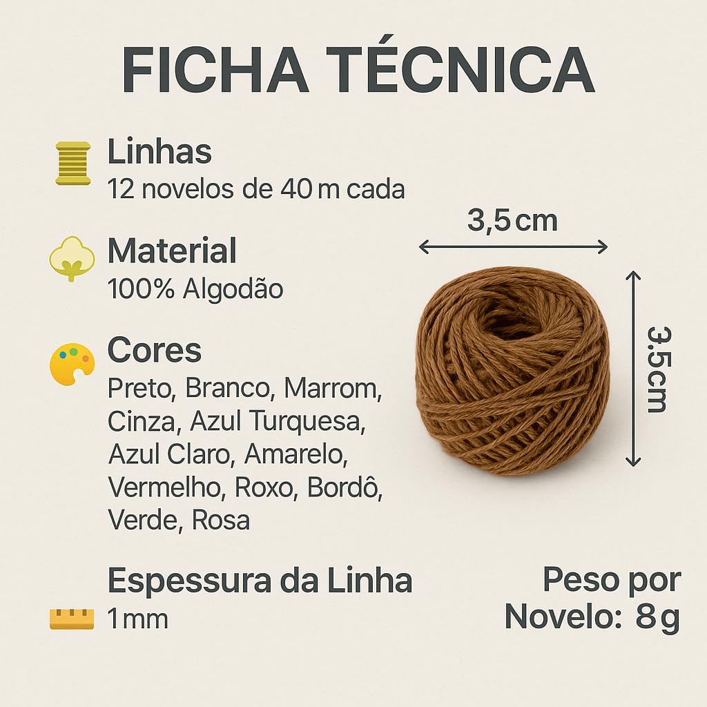 Kit 12 Linhas de Croche Coloridas 100% Algodão Cores Vivas Não Desbotam