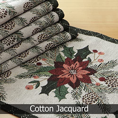 Image of HOKIPO Cotton Jacquard Dining Table Mat, Set of 6 Placemats (12x18 Inches) (IN-530-D1*6) White Floral