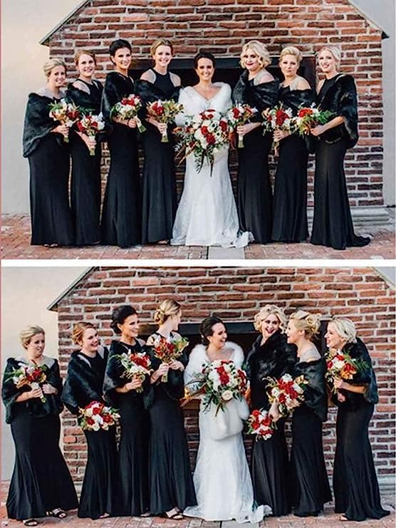 Women's Faux Fur Shawl Bridal Stole Wedding Wrap Cape Fur Scarf for Bride and Bridesmaids - Image 6