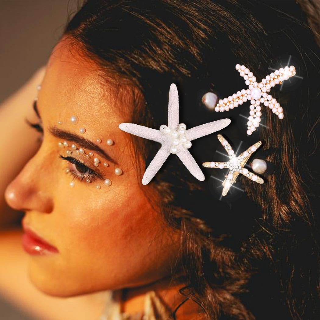 CAKURE Starfish Hair Clip Pearl Mermaid Hair Clips Seashell Hair Accessories for Women and Girls (Pack of 3) - Image 5