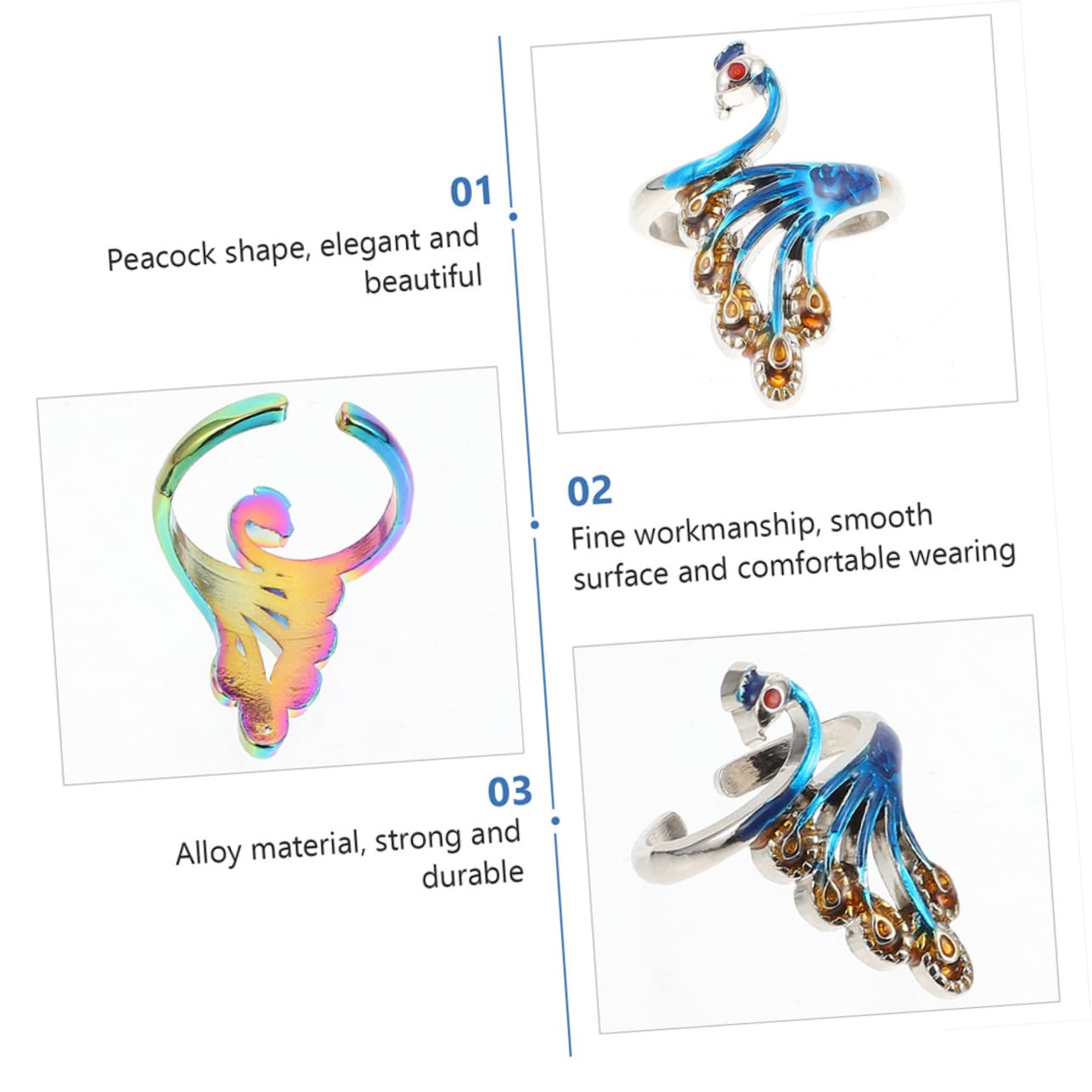 HOODANCOS 8Pcs Vintage Peacock Open Finger Crochet Rings Decorative Knitting Tools and Durable Knitting Thimbles for Marking