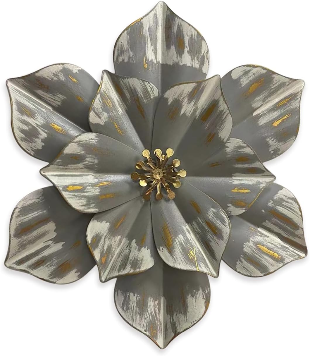 Metal Flower Wall Sculpture, 12.5" Rustic Modern Floral