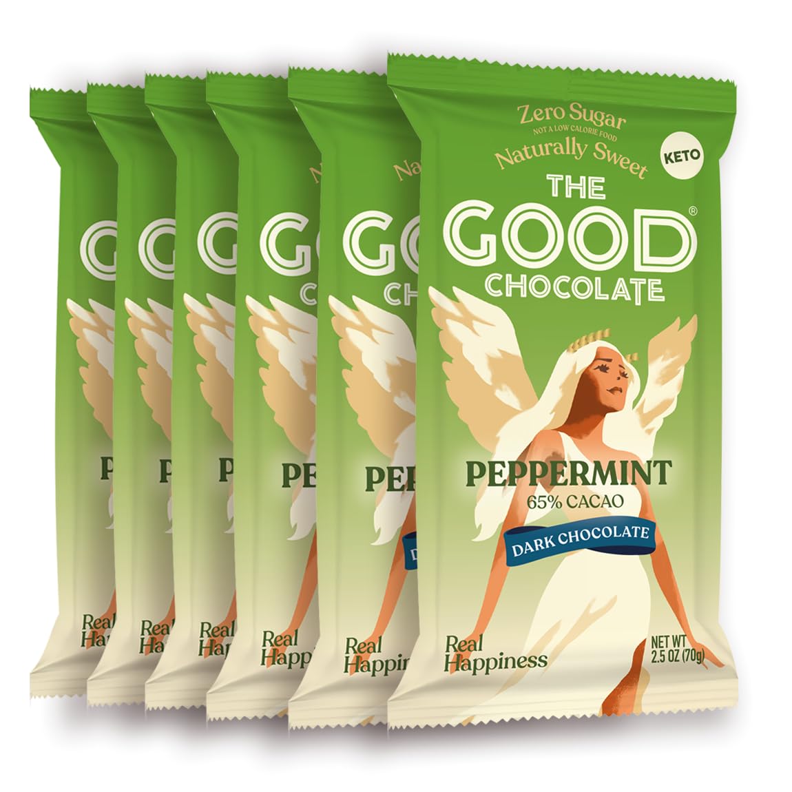 The Good Chocolate - Keto Mint Chocolate Bars, Zero Sugar, Lower Net Carb Snack, Lower Calorie, Vegan Chocolate Candy, 6 Bar Value Pack