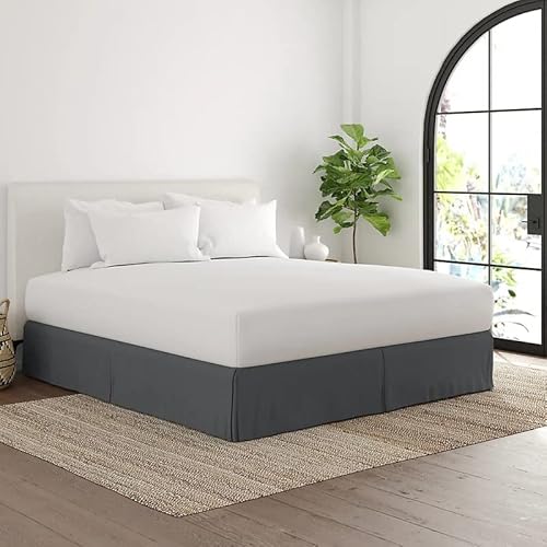 Averest Luxury Hotel Collection Elephant Grey Bed Skirt Cal King Size - 15 Inch Tailored Drop - Premium Microfiber Easy Fit Dust Ruffle Bed Skirt - Wrinkle & Stain Resistant