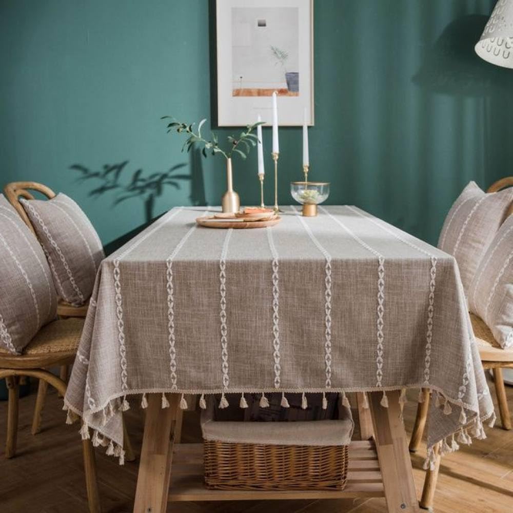 Nappe à pompons en coton et lin lourd de qualité supérieure pour table chic