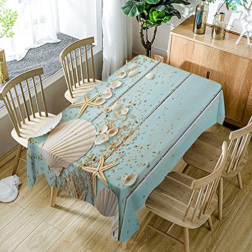 Wondertify Seashells Table Cloth Wooden Background Water Resistance Microfiber Tablecloth, Decorative Table Cover 52X70 Inch Nautical Blue #TOP1