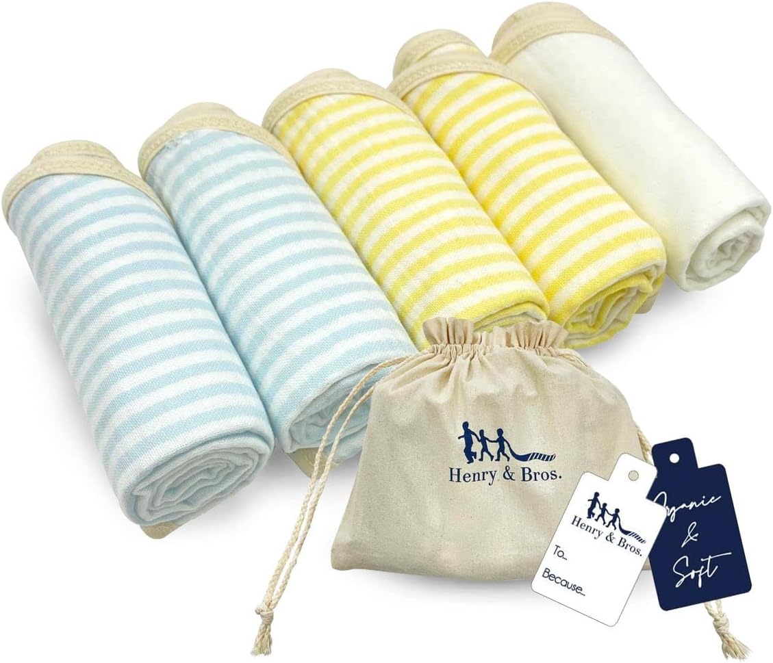 Henry&Bros. Organic Burp Cloths Baby Gift Set - 5 Pack 20x10 Large Bamboo Cotton 5 Layers Extra Absorbent Soft Muslin Burping Cloth (Rainbow Delight) : Baby
