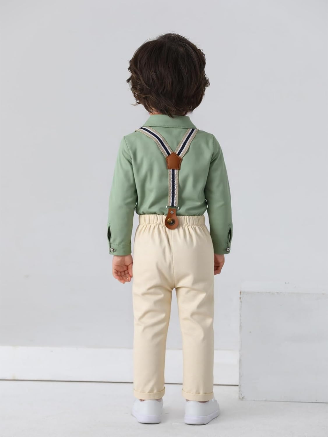 Boarnseorl Baby Boys Pants Sets,Toddler Gentleman Outfits, Infant Long Sleeve Shirt + Pants + Bow Tie + Suspenders - Image 3