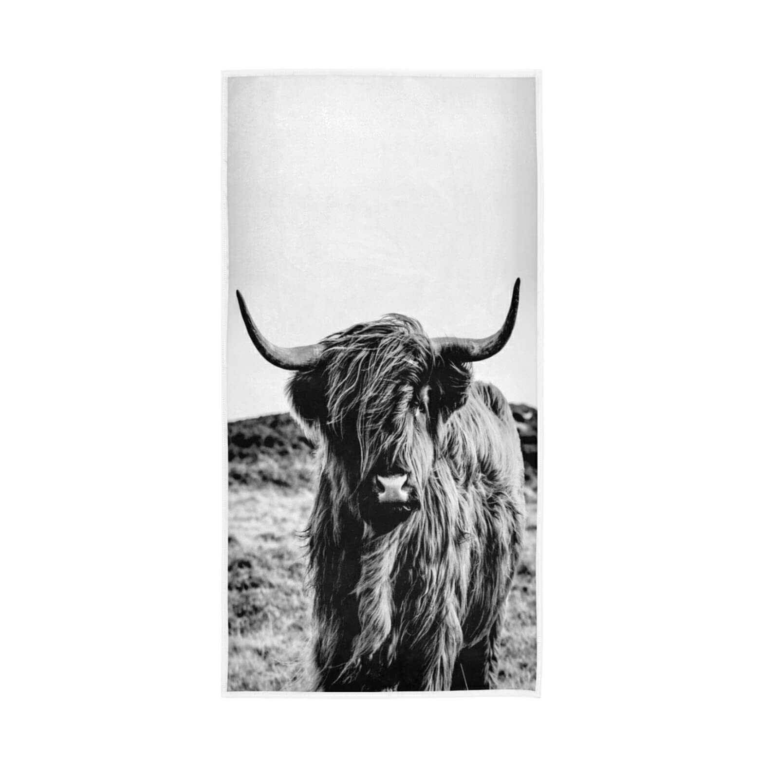 Poeticcity Black White Scottish Highland Cow Vintage Style Soft Face Bath Towel, Highly Absorbent Dish Hand Kitchen Dish Towels Washcloth for Hotel Kitchen Beach Gym Yoga 30 x 15 inches