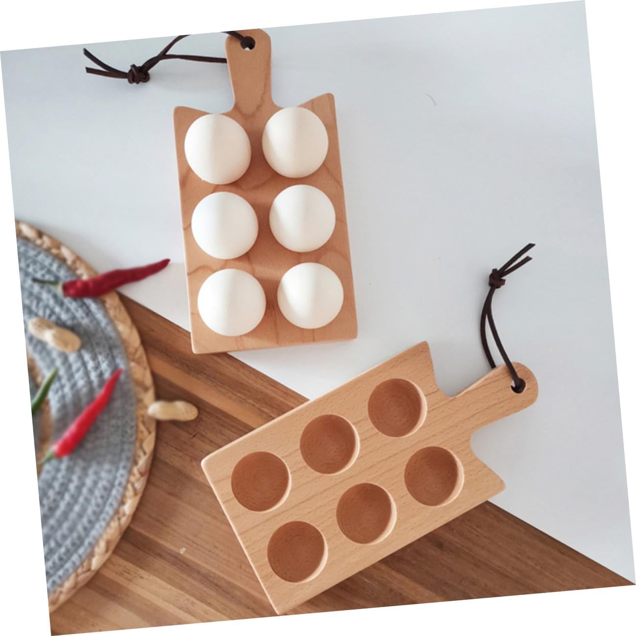 UPKOCH Wooden Egg Tray Egg Organizer Six Compartments for Refrigerator and Desktop Storage for Home and Reliable Design
