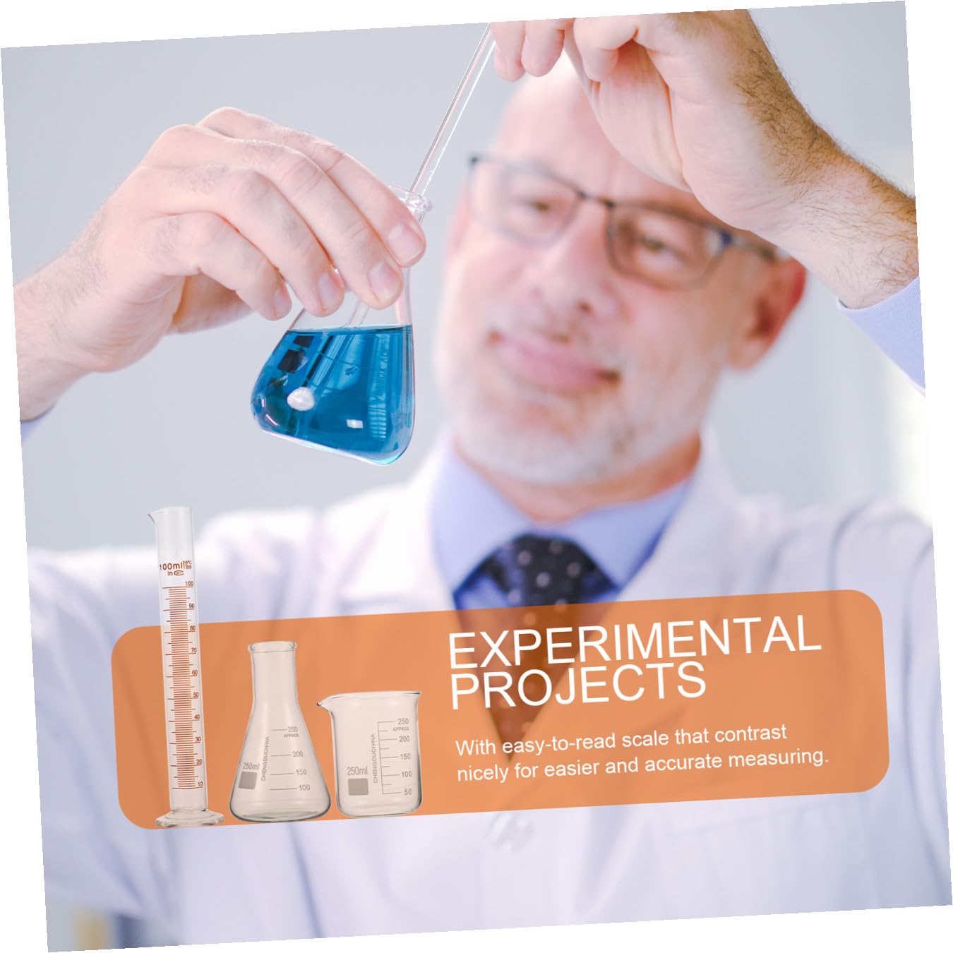 DOITOOL Scientific Experiment Kit 3pcs Glass Laboratory Glassware Set – 250ml Beaker, 250ml Wide-Mouth Conical Flask, 100ml Graduated Cylinder – Borosilicate Glass Measuring Cylinders