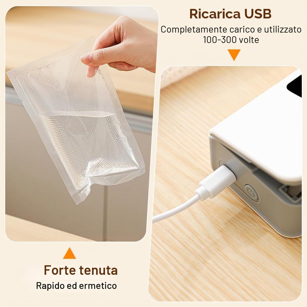 Sigillatore Mini Sigillatrice per Sacchetti Rapida a 6 Velocità USB Sigilla per Sacchetti di Plastica per Snack e Caramelle per Mantiene Cibo Fresco
