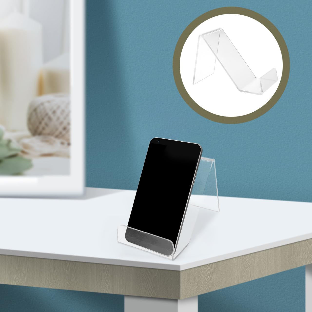 Housoutil 20pcs Acrylic Cellphone Stand Holder Transparent Display Stand for Desk Mobile Phone Mount Elegant Acrylic Desk Accessories for Home Office Shop School