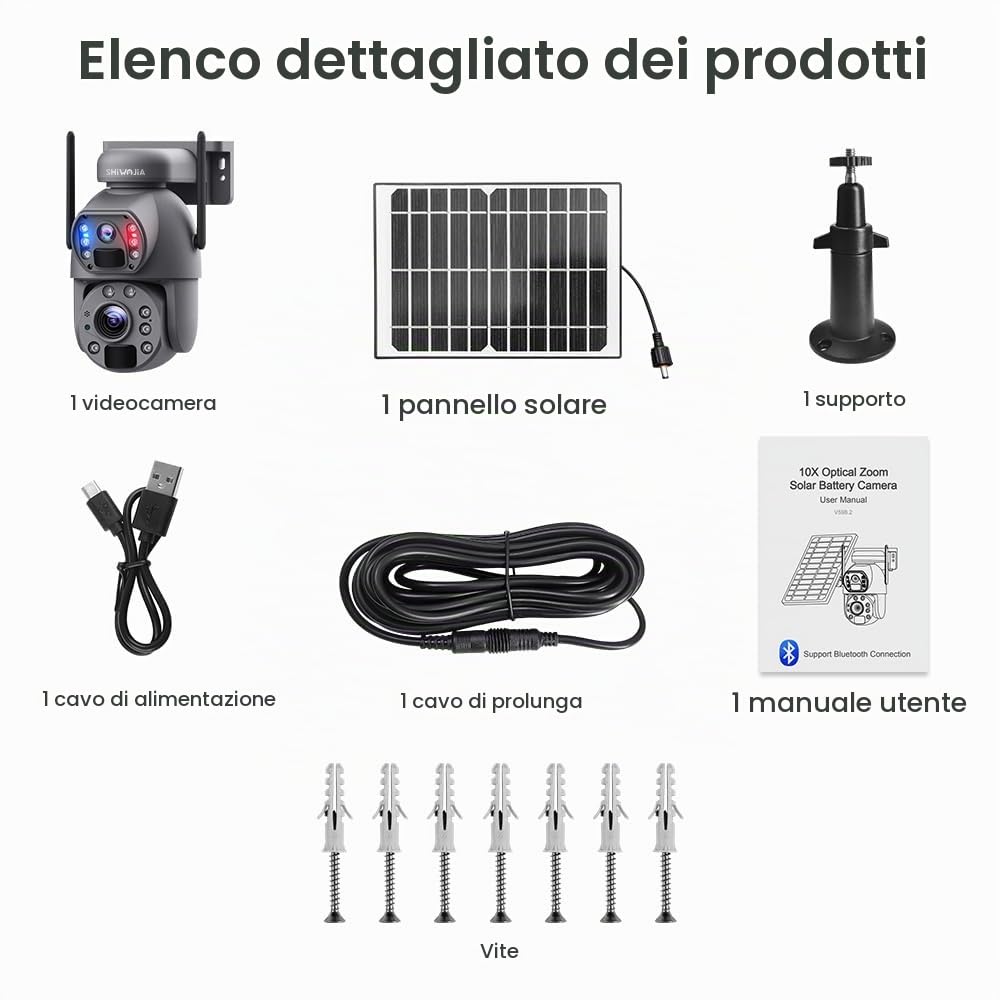 SHIWOJIA Camera doppia lente esterna solare 4g, zoom 20x, 2K 6MP Camera esterna senza fili solare, visione notturna colore, rilevamento umano PIR, IP66