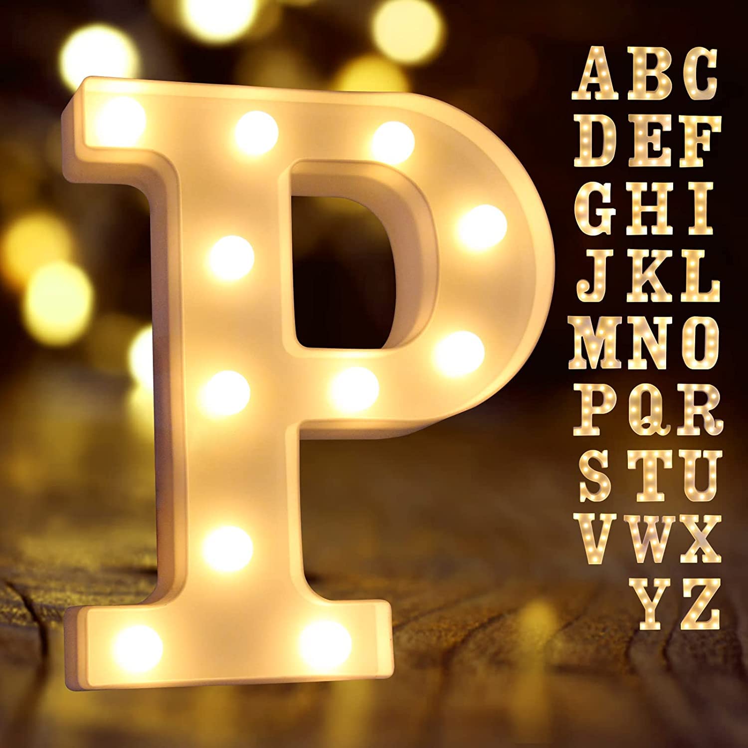 Curated Cart Premium LED 24 CM Alphabet Letters Light P - Decorate Your Space with Stylish Marquee Letter Lights for Aesthetic Room Light Design, Kids Room Decor, Events and Parties (Warm White)