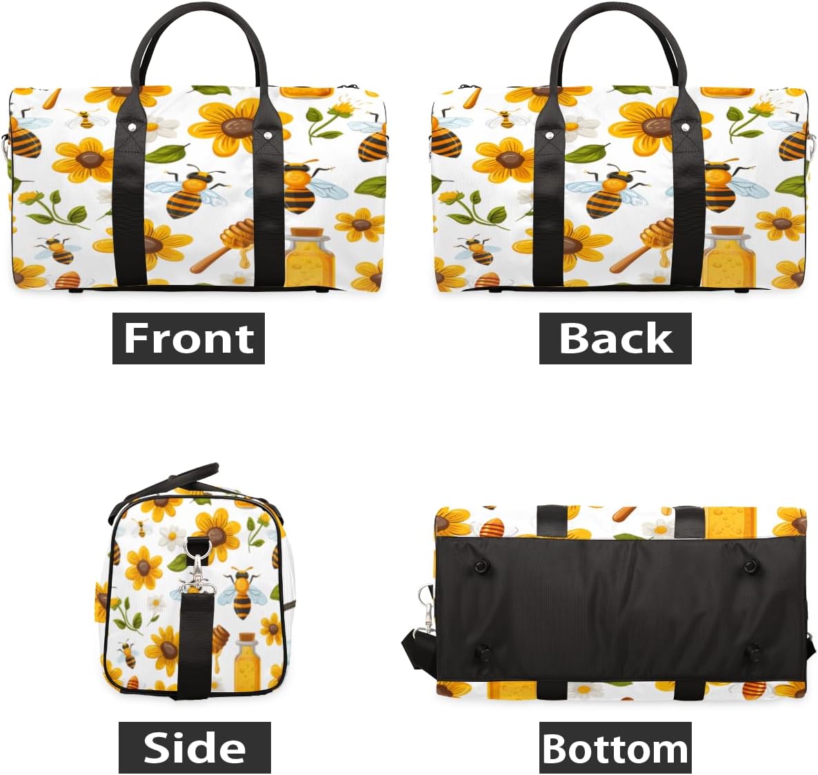 Flower Bee Honey Travel Duffel Bag for Women Men Large Capacity Overnight Weekender Bags for Lightweight Waterproof Sport Gym Bag for Workout Yoga Swim