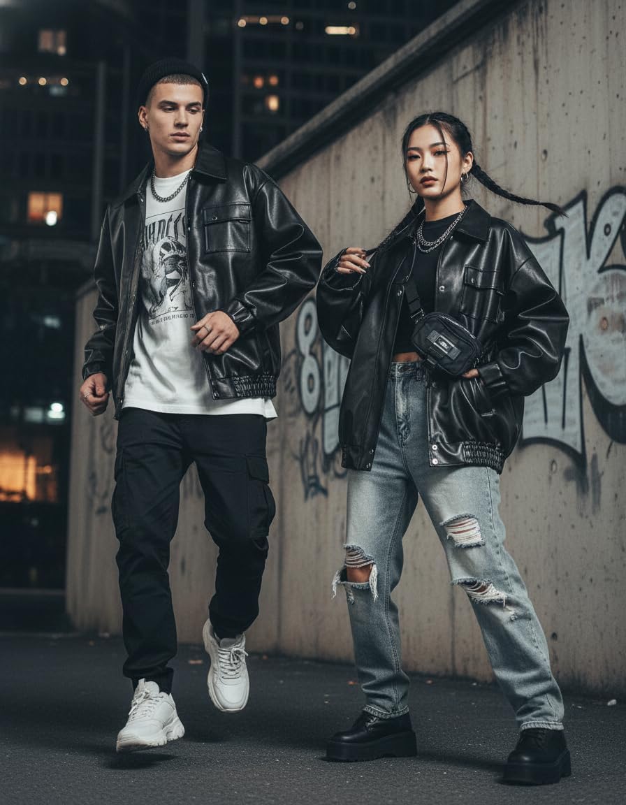 Vamtac Faux Leather Jacket Bomber Motocross Jackets Oversized Vintage Racing Varsity Coat Men Trendy