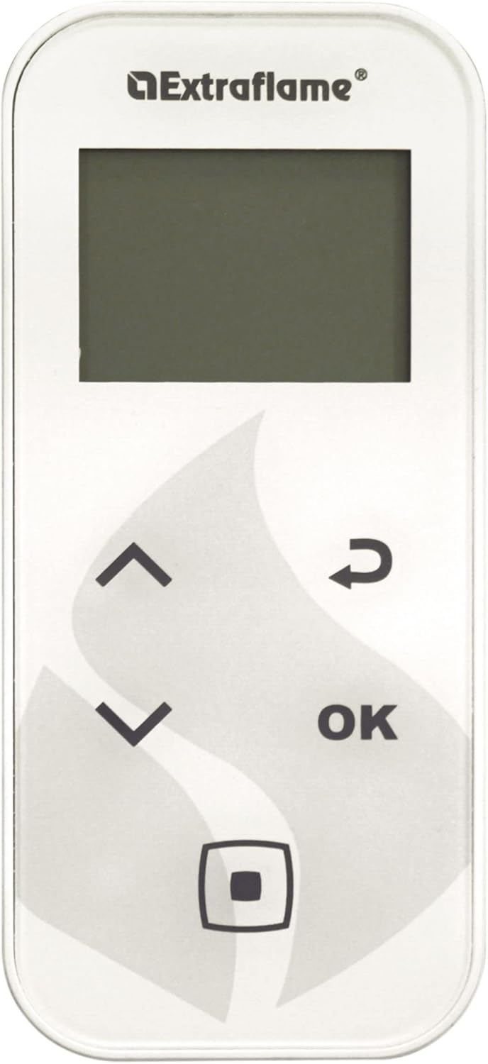 Remote control for the Nordica Extraflame pellet stove with display and control buttons.
