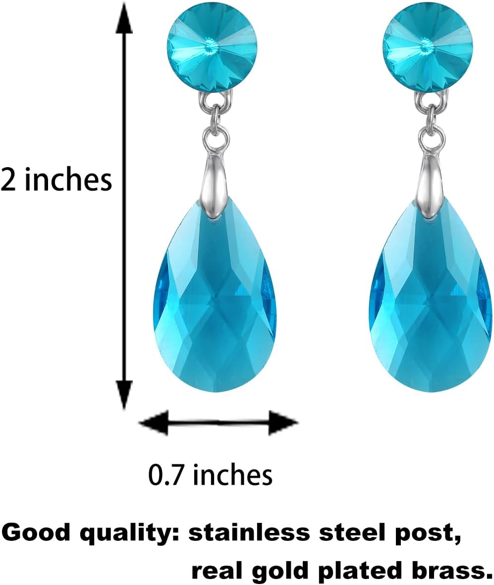 Round and Teardrop Crystal Stud Dangle Earrings Hypoallergenic Gold Plated Birthstone Drop Earrings Trendy Evening Prom Pageant Jewelry Gift for Women - Image 5