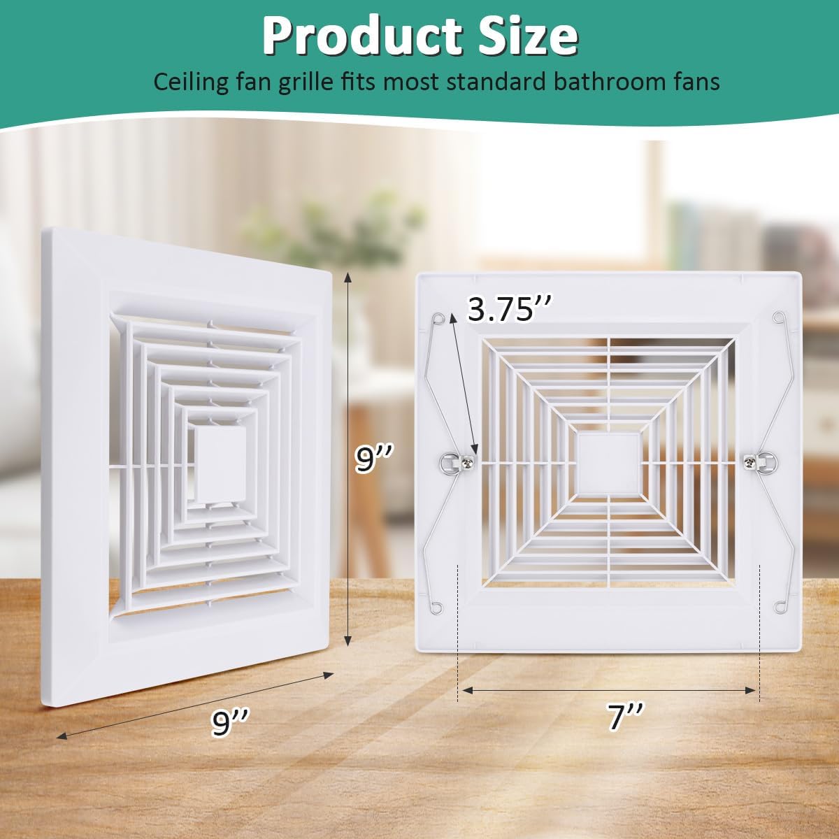 1-Piece(9"x9"Inches) Replacement Grille Bathroom Exhaust Fan Cover with Springs for Br-oan Nu-tone Ceiling Fans, Square Ceiling or Wall-Mounted Exhaust Fans Air Diffuser Diverter Ventilation Hood