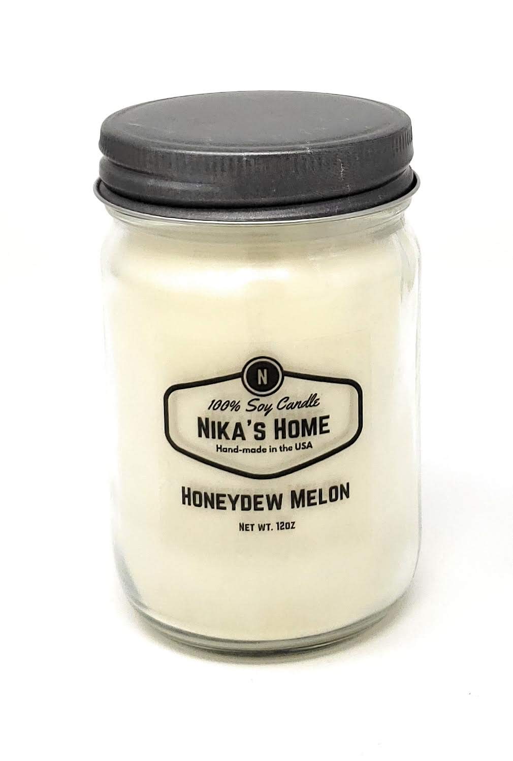 Nika's HomeHoneydew Melon Soy Candle 12oz Mason Jar Non-Toxic White Soy Handmade, Long Burning 50-60 Hours Highly Scented All Natural, Clean Burning Large Candle Gift Décor