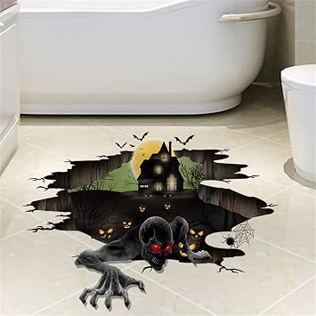 3D Halloween Floor Ceiling Stickers,Creative Horror Ghost Wall Stickers,Scary Skeleton Zombie Ancient Castle Wall Decals, Removable Halloween Decoration Wall Art for Home Office Party Decors