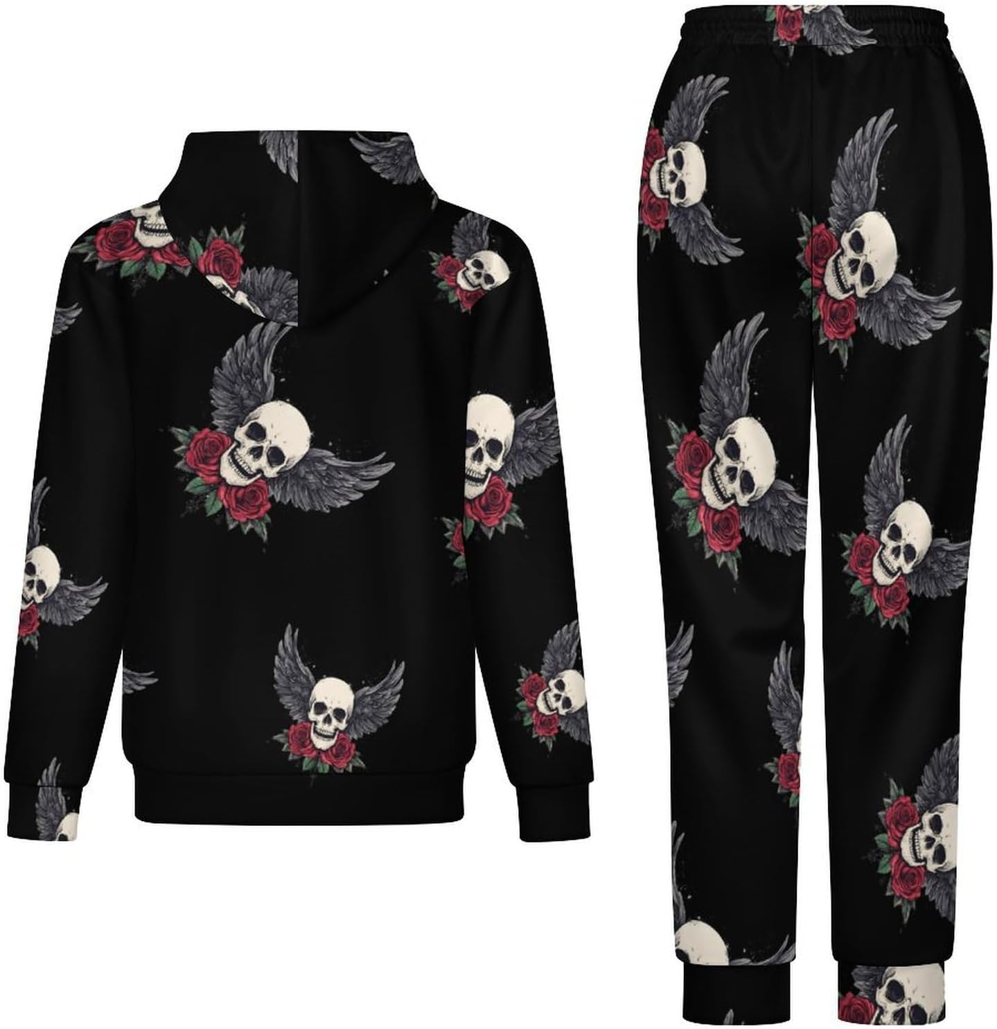 Skull WING Floral Rose 2 Piece Sweatsuits for Men Women Casual Tracksuits Jogging Suits