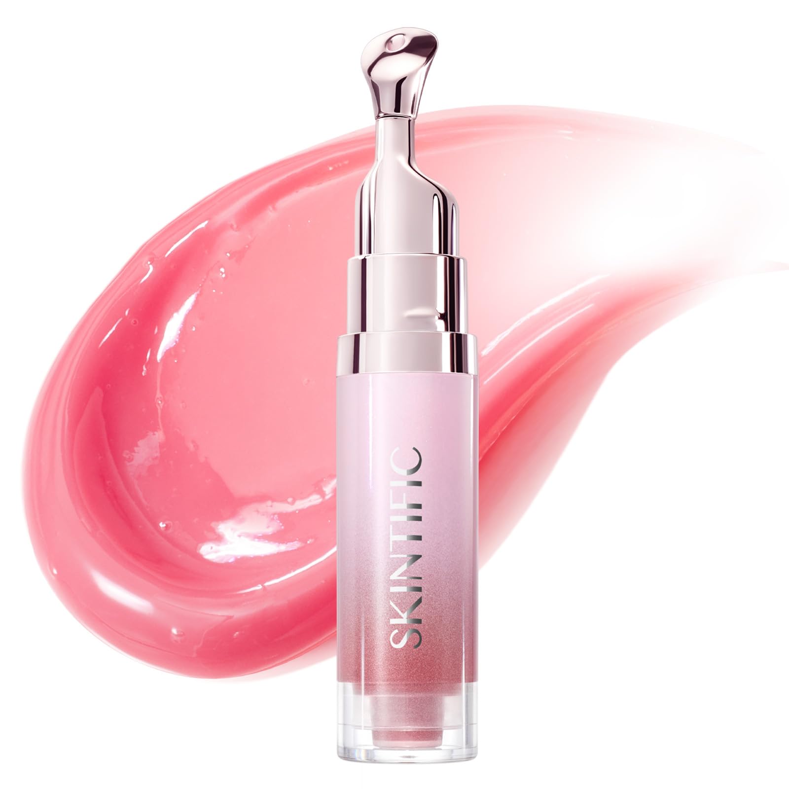 Brightening Lip Serum, Hydrating, Plumping & Glossing | Tinted Lip with Peptide,Squalane & VC, Lip Balm for Smooth Healthy-Looking Lips, Cooling Metal Applicator(01 Baby Pink)