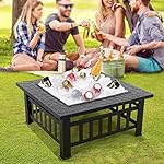 Yaheetech Multifunctional Fire Pit Table 32in Square Metal Firepit Stove Backyard Patio Garden Fireplace for Camping, Outdoor Heating, Bonfire and Picnic - Image 3