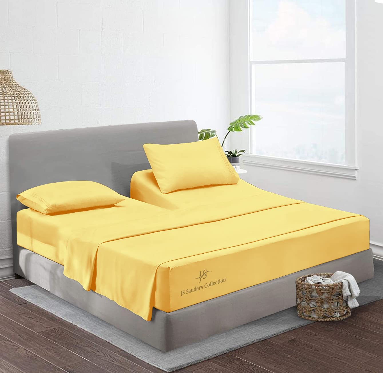 JS Sanders CollectionSplit Head California King Sheets Sets for Adjustable Beds-Top Split California King Sheets Sets (4 Pcs) California King 36 Inch Down Sheets Golden 15 Inch Deep Sheets