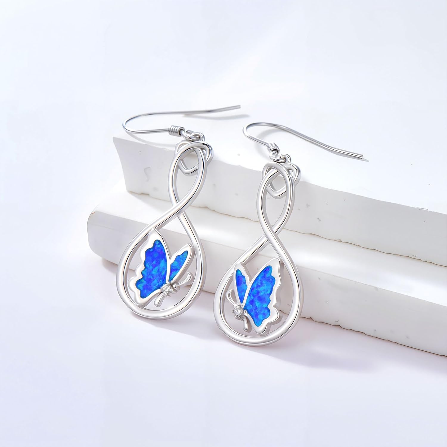 Infinity Butterfly Earrings with Blue Opal for Women 925 Sterling Silver Infinity and Butterfly Dangle Earrings Birthday Jewelry Gifts for Her - Image 2
