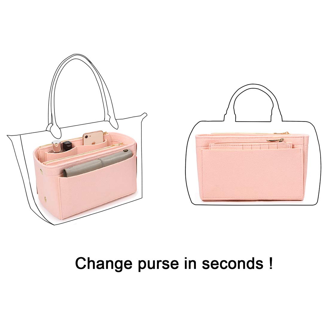 Organizzatore Interno Per Borsa HyFanStr - In Feltro Beige Con 6 Tasche, Taglia S - Foto 6