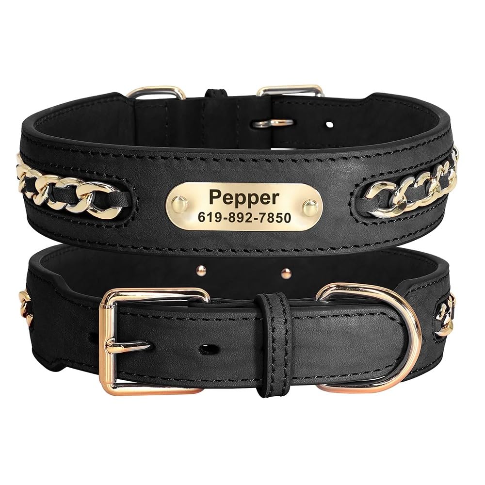 Collare Per Cani Personalizzato Per Cani Di Grossa Taglia Collare Identificativo Con Nome Inciso Per Cani Di Taglia Piccola,Media E Grande,Design In Metallo,Nero,l