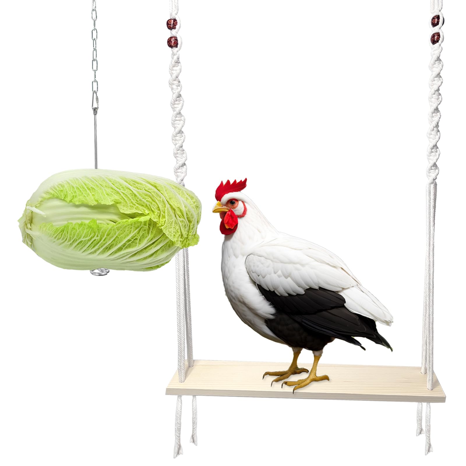 HahaMagic Chicken Swing Toy and Hanging Feeder with Chain and Hook for Large Chicken Coop, Accessories and Decor for Hens and Roosters, Ideal Gifts