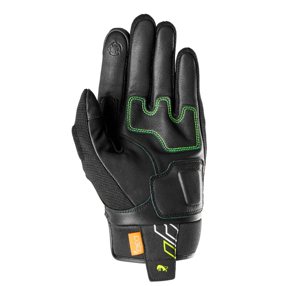 Furygan Jet Neon D3O - Gants Moto et Scooter Homme Été Homologués CE - Paume 100% Cuir - Textile Respirant - Tactile, Protection D3O