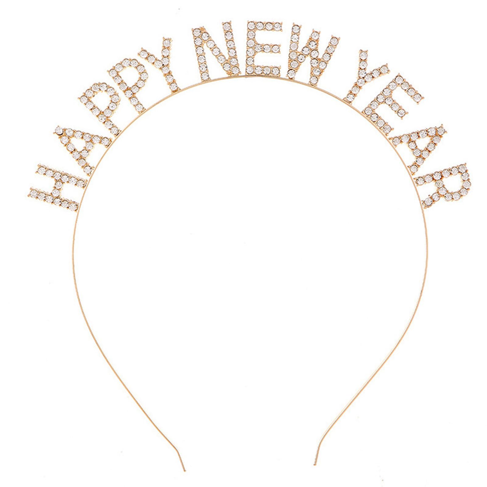 BinaryABC Happy New Year Headband Tiara,Rhinestone New Years Headband,New Year Eve Party Supplies(Golden)