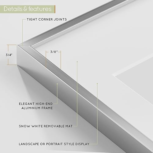 Miniatura 4 de Homeforia - Marco metálico plateado de 24 x 30pulgadas con paspartú de 18 x 24pulgadas, para pared, marco de aluminio con vidrio templado para