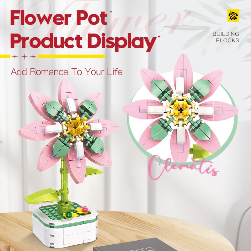 WOMA 19069 Racimos de Flores en Maceta (172/119/130/122 Piezas), 6 Plantas en Maceta Diferentes, Regalo de decoración para el hogar