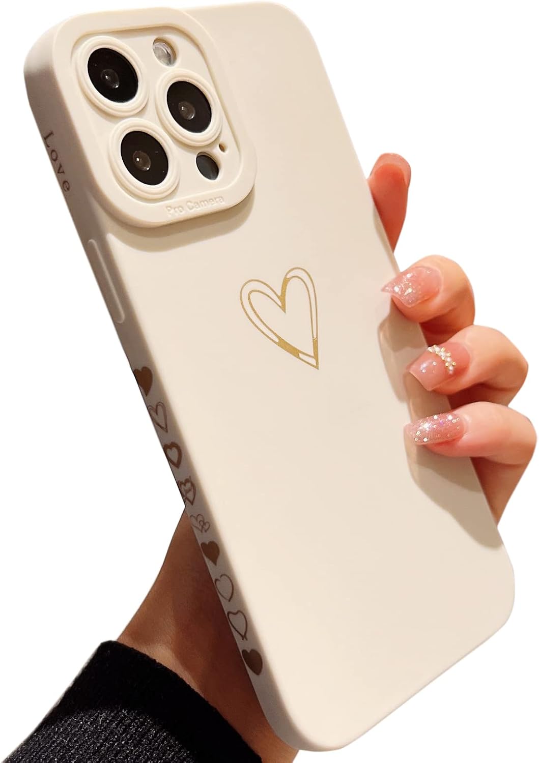 Qokey for iPhone 12 Pro Max Case 6.7", Side Back Cute Plated Love Heart with Anti-Fall Lens Cameras Cover Protection Soft TPU Shockproof Anti-Fingerprint Phone Cases for Women Girls Men White