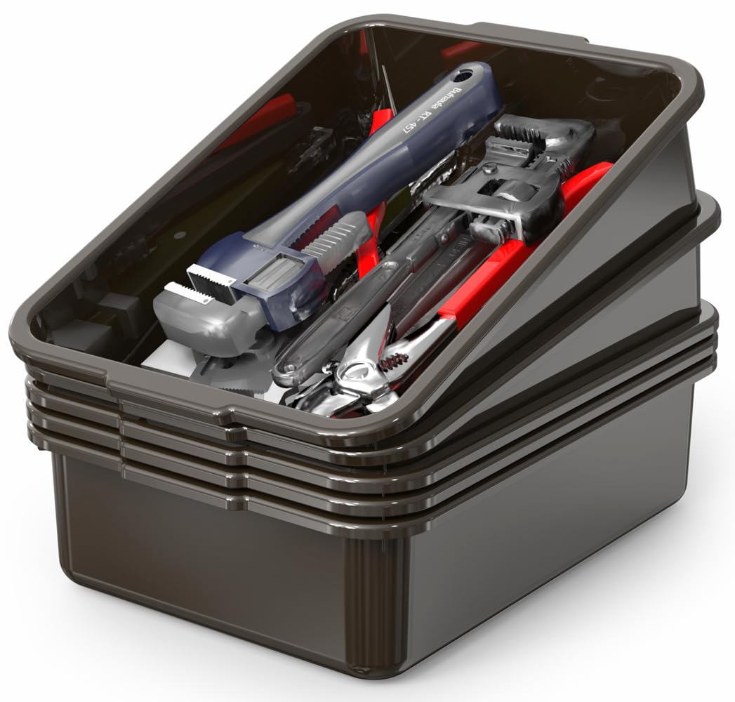 WYT 5-Pack Commercial Bus Tubs Box/Tote Box, Brown Plastic Storage Bin with Handles/Wash Basin Tub (8 Liter)