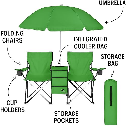 Miniatura 8 de GoTEAM! Silla plegable doble portátil con paraguas extraíble, bolsa más fresca y funda de transporte