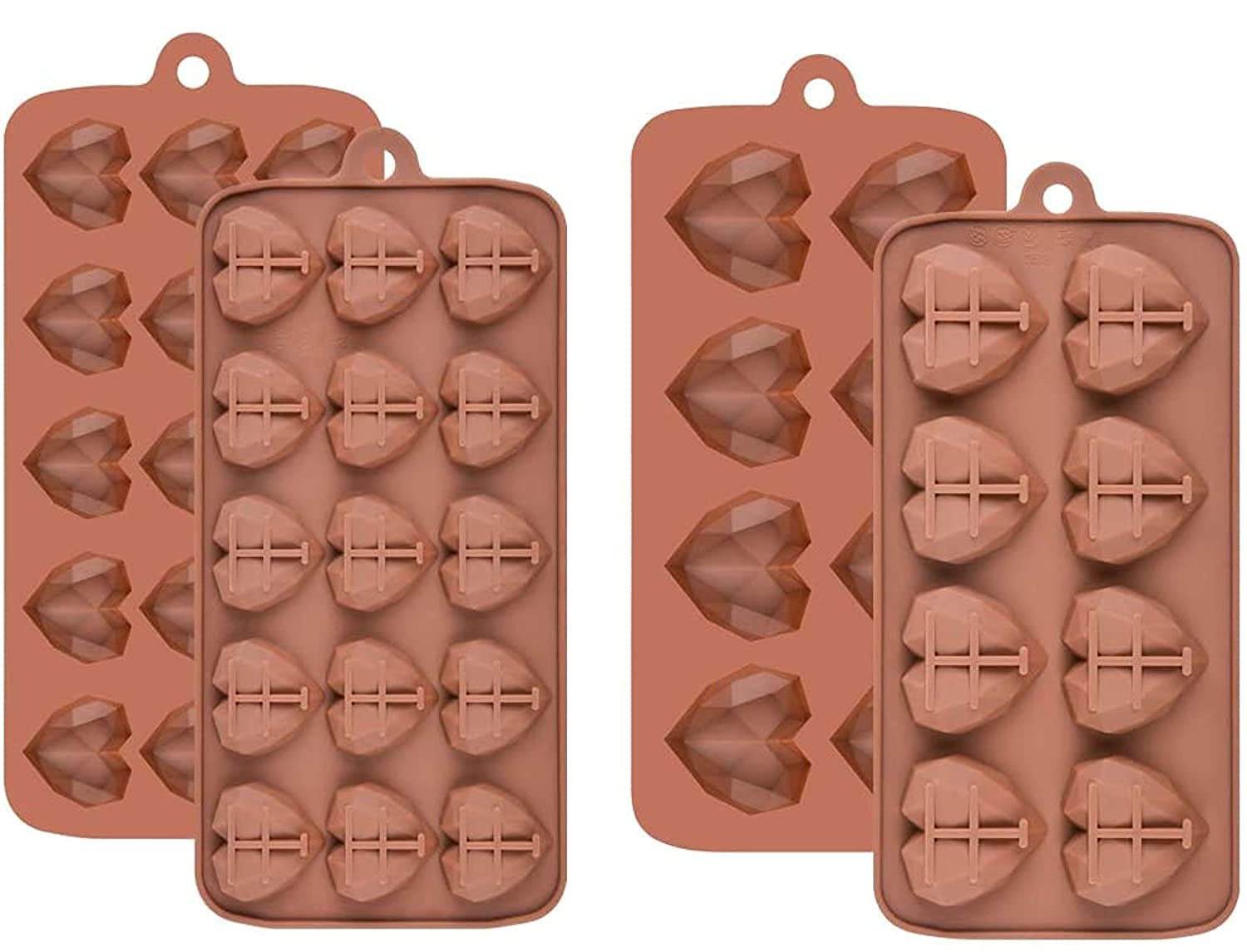 Royale Mesum® Pinata Heart Chocolate Mould Combo 8 & 15 Cavity Diamond Heart Silicone Molds for Chocolate