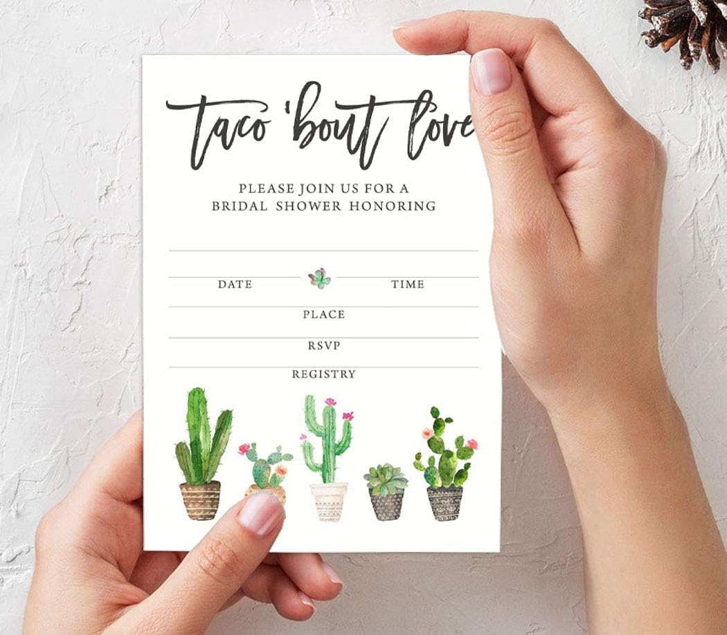 30 Bridal Shower Invitations Cactus Taco'bout Love Wedding Fill-in Style Invites Blank Invites