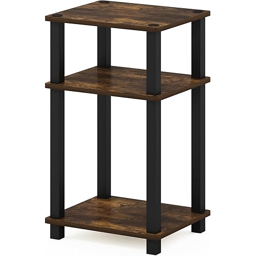 Furinno Simplistic End Side Night Stand/Bedside Table with Stainless Steel Tubes, 1-Pack, 2-Tier Plastic Poles, Amber Pine/Black