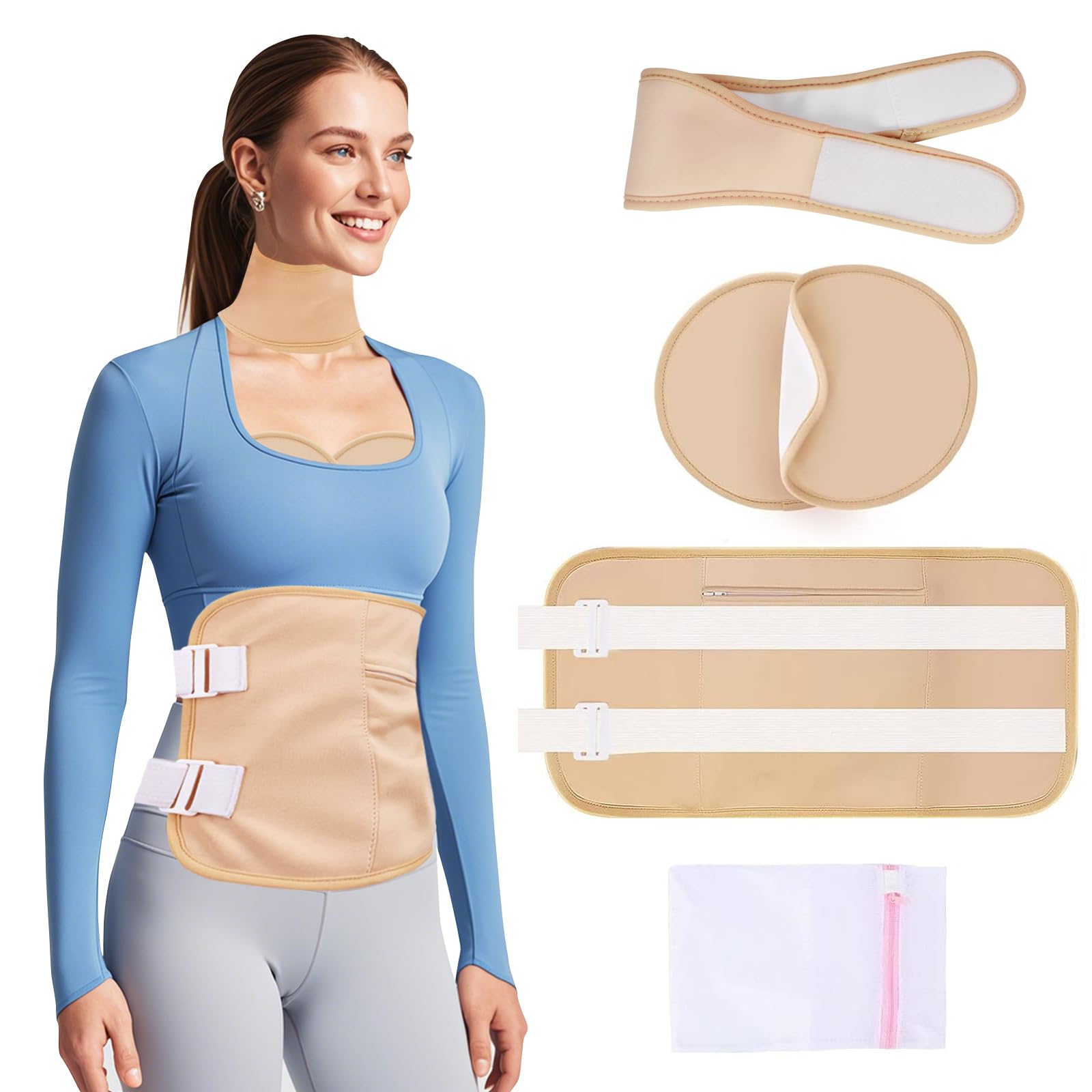 MQUPIN 4PCS Castor Oil Pack Wrap with Adjustable Velcro Strap, Reusable Cotton Flannel Compress for Liver, Neck, Chest, Pocket Design for Ice/Hot Pack, Machine Washable in Khaki