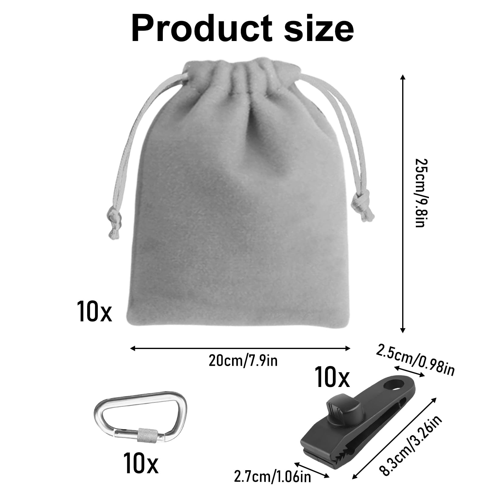 Borsa per pesi, per tende da gazebo all'aperto, 10 tasche per pesi, 10 moschettoni e 10 clip, sacchetto di sabbia portatile, adatto per il fissaggio di tende esterne, tende, tovaglie, ecc. per