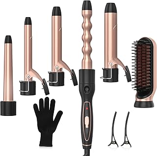 Curling Iron, 6 in 1 Curling Wand Set with Hair Straightener Brush, Professional Hair Curler with 6 Interchangeable Cerami...
