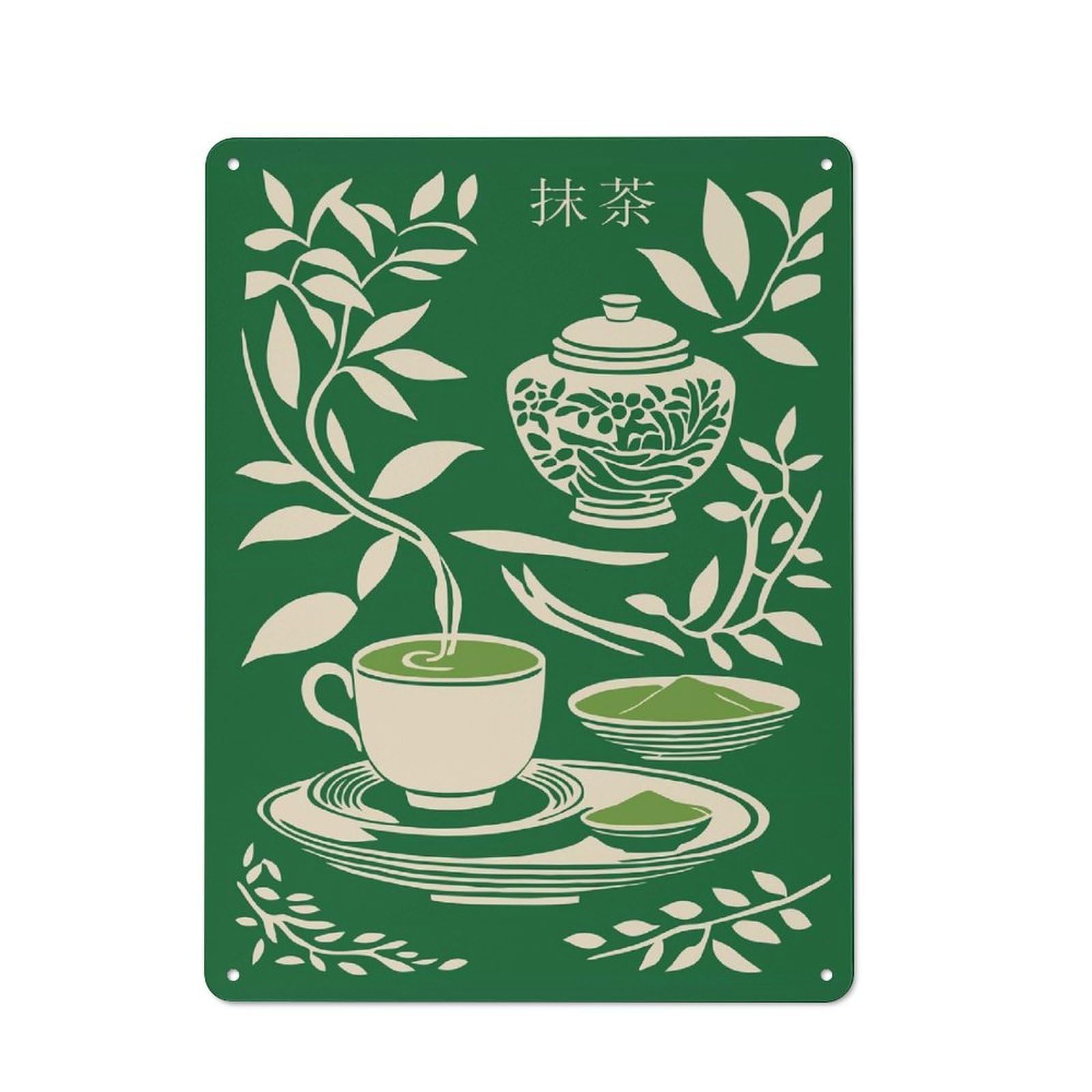 Junmoney Style-10 Tin Wall Plaque 40X30cm With Matcha Tea Illustration For Garage Wall, For People Furnishing A Garage, For Retro Home Interiors