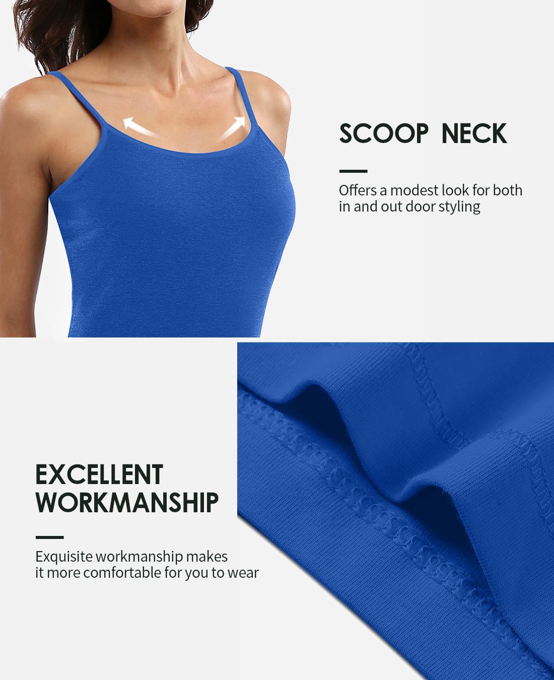 beautyin Canottiera in cotone da donna, reggiseno a mensola, regolabile, con spalline sottili